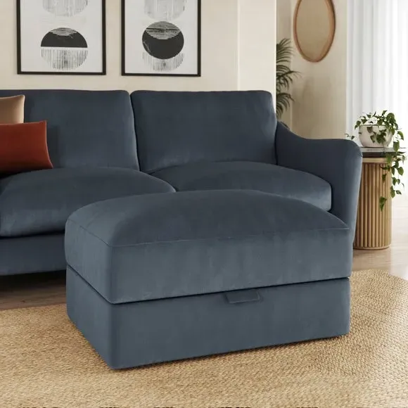 Storage Footstool with Lift Top - Denim, Velvet