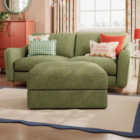 Storage Footstool with Lift Top - Green, Faux Linen