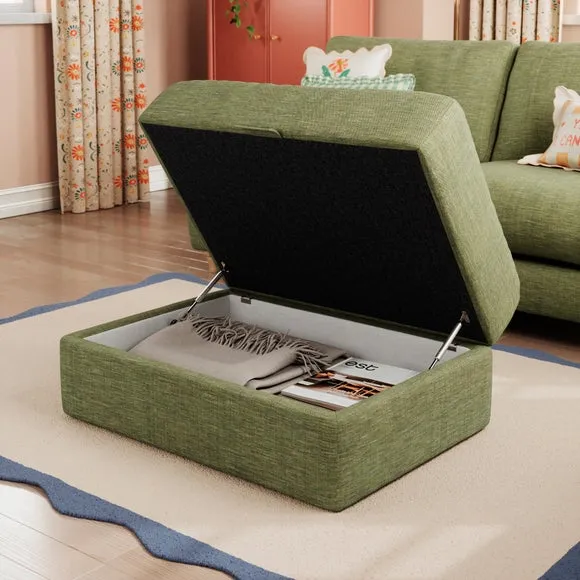 Storage Footstool with Lift Top - Green, Faux Linen