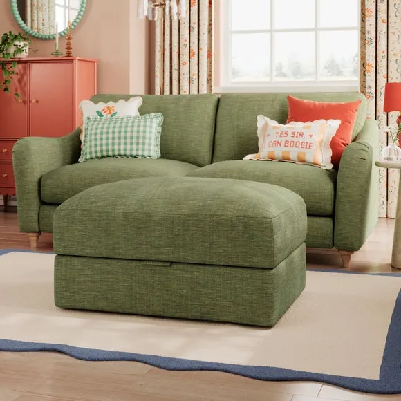 Storage Footstool with Lift Top - Green, Faux Linen