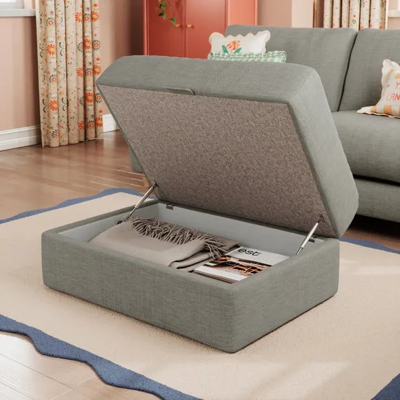 Storage Footstool with Lift Top - Grey, Faux Linen