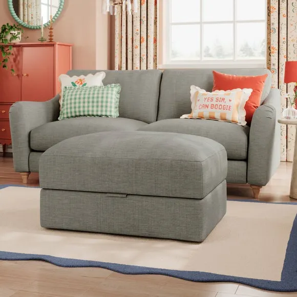 Storage Footstool with Lift Top - Grey, Faux Linen