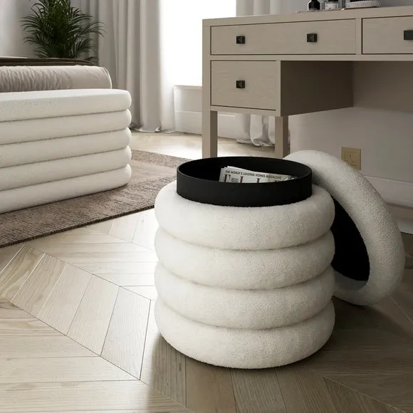 Storage Footstool with Lift Top - Ivory, Sherpa