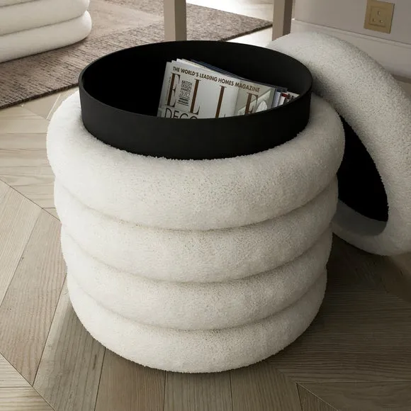 Storage Footstool with Lift Top - Ivory, Sherpa