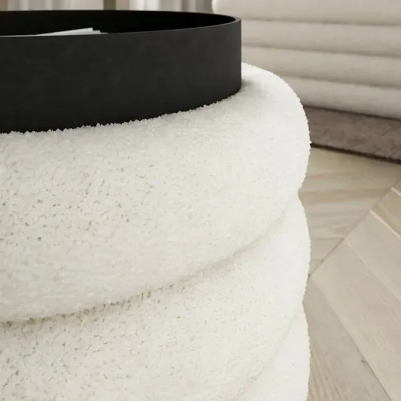 Storage Footstool with Lift Top - Ivory, Sherpa