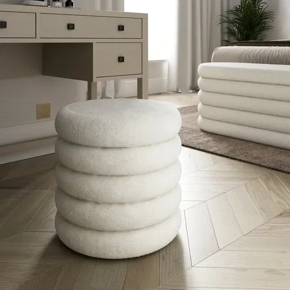 Storage Footstool with Lift Top - Ivory, Sherpa image