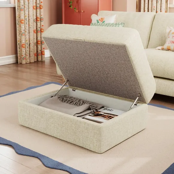 Storage Footstool with Lift Top - Natural, Faux Linen