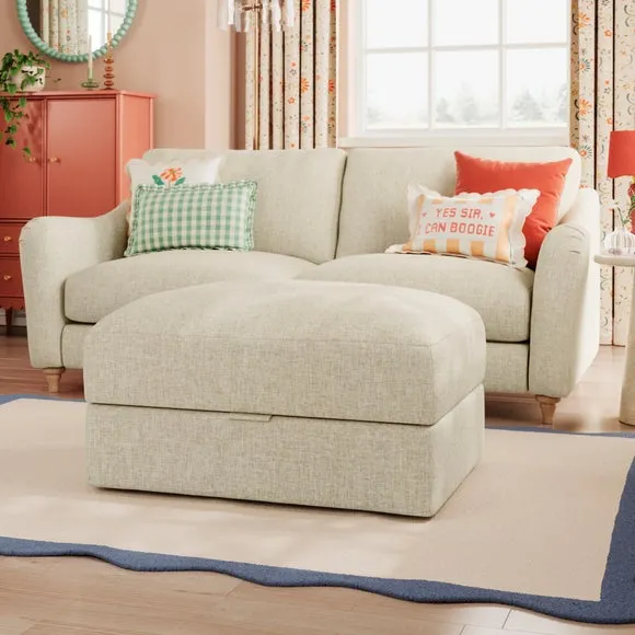 Storage Footstool with Lift Top - Natural, Faux Linen