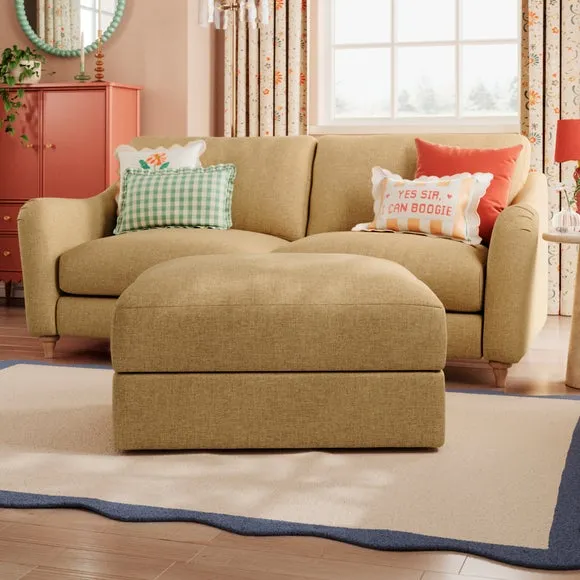 Storage Footstool with Lift Top - Ochre, Faux Linen
