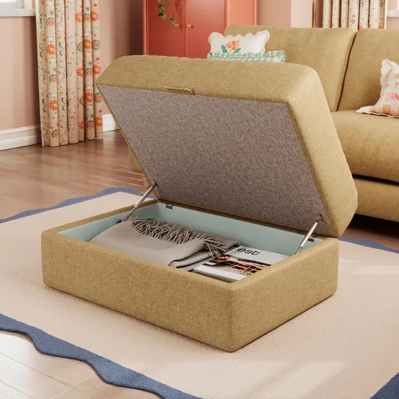 Storage Footstool with Lift Top - Ochre, Faux Linen
