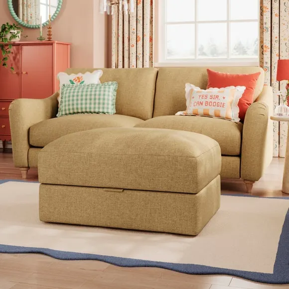 Storage Footstool with Lift Top - Ochre, Faux Linen