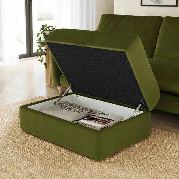 Storage Footstool with Lift Top - Olive, Velvet