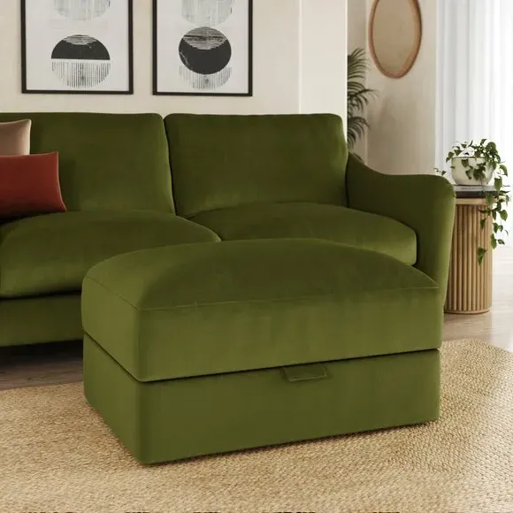 Storage Footstool with Lift Top - Olive, Velvet