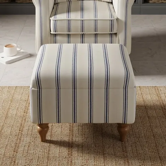 Storage Footstool with Stripes - Blue, Wood