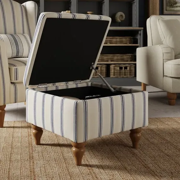 Storage Footstool with Stripes - Blue, Wood