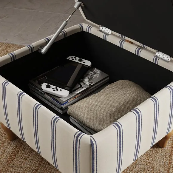 Storage Footstool with Stripes - Blue, Wood