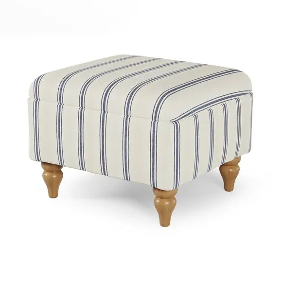 Storage Footstool with Stripes - Blue, Wood