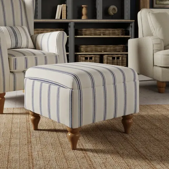 Storage Footstool with Stripes - Blue, Wood image