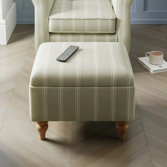Storage Footstool with Stripes - Sage, Wood