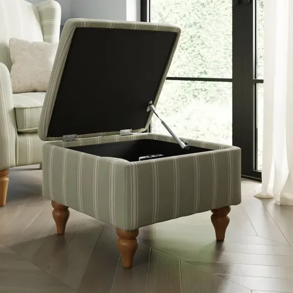 Storage Footstool with Stripes - Sage, Wood