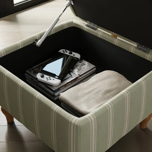 Storage Footstool with Stripes - Sage, Wood
