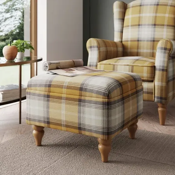 Storage Footstool with Tapered Legs - Gold, Fabric image