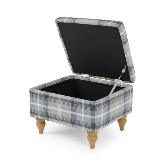 Storage Footstool with Tapered Legs - Grey, Fabric