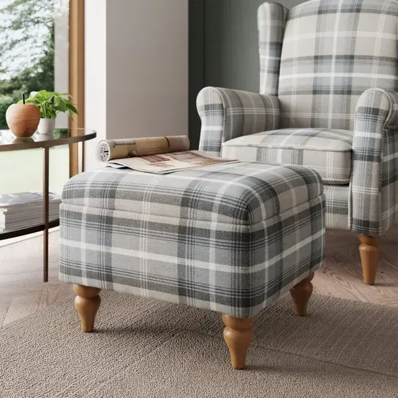 Storage Footstool with Tapered Legs - Grey, Fabric
