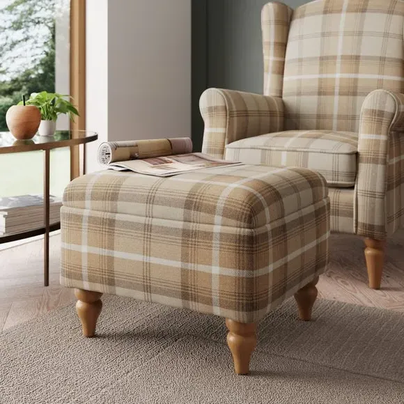 Storage Footstool with Tapered Legs - Natural, Fabric