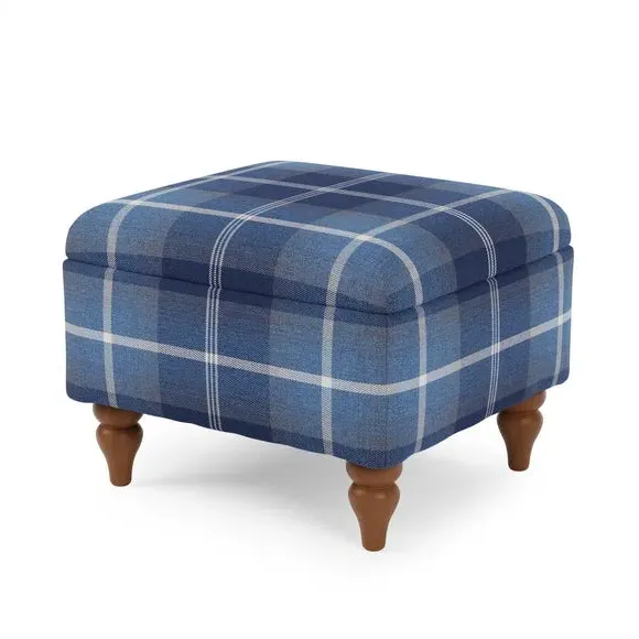 Storage Footstool with Tapered Legs - Navy, Fabric