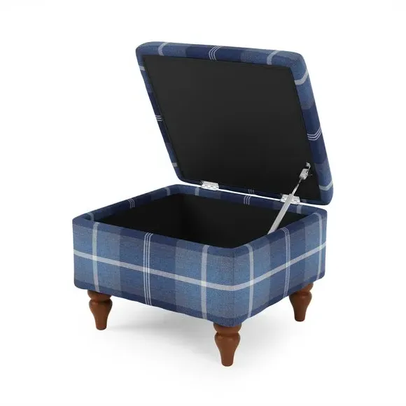 Storage Footstool with Tapered Legs - Navy, Fabric