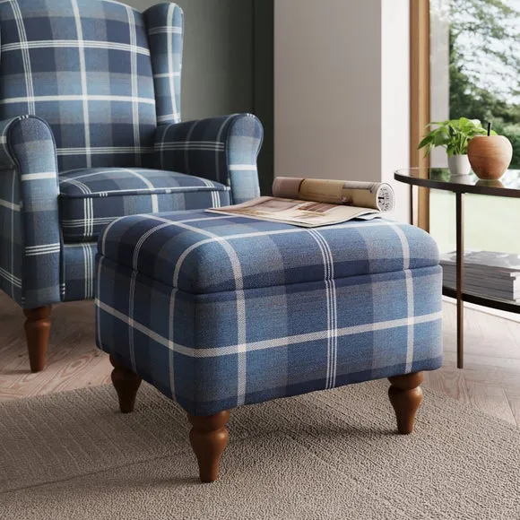 Storage Footstool with Tapered Legs - Navy, Fabric