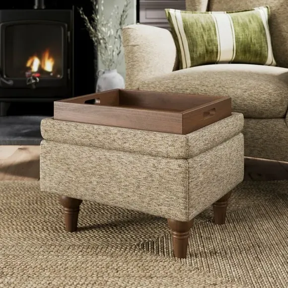 Storage Footstool with Tray - Natural, Chenille