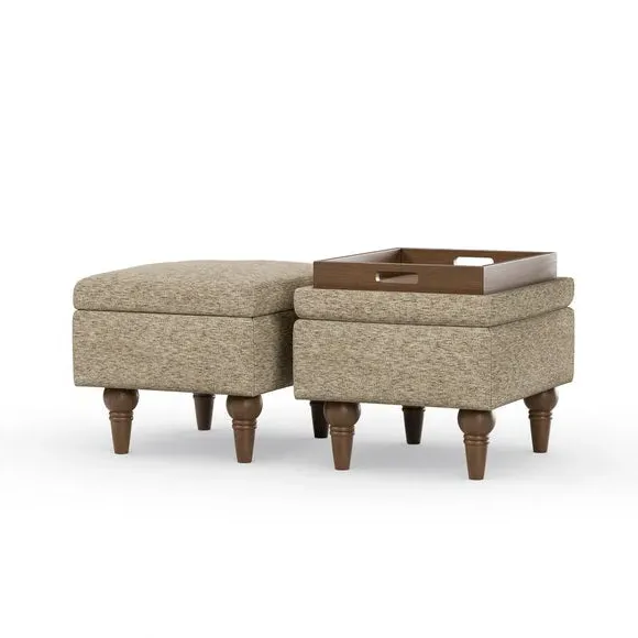 Storage Footstool with Tray - Natural, Chenille