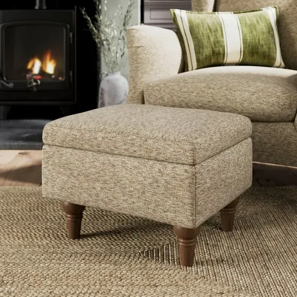 Storage Footstool with Tray - Natural, Chenille