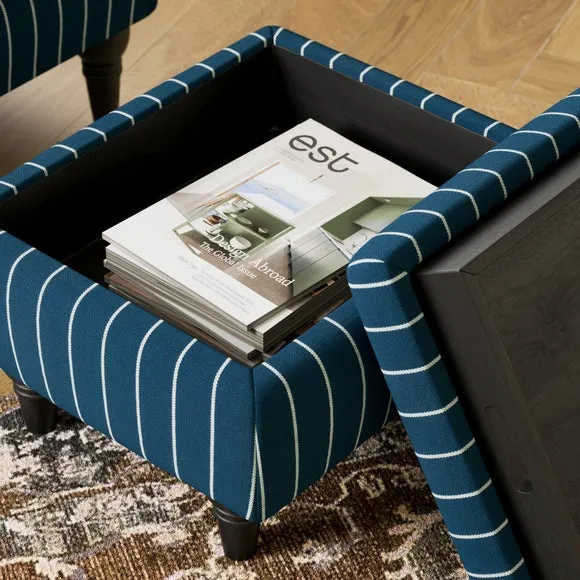 Storage Footstool with Tray - Navy, Fabric