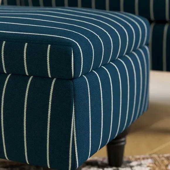 Storage Footstool with Tray - Navy, Fabric