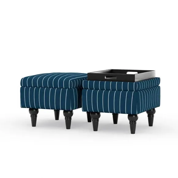 Storage Footstool with Tray - Navy, Fabric