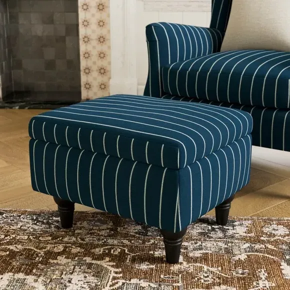 Storage Footstool with Tray - Navy, Fabric image