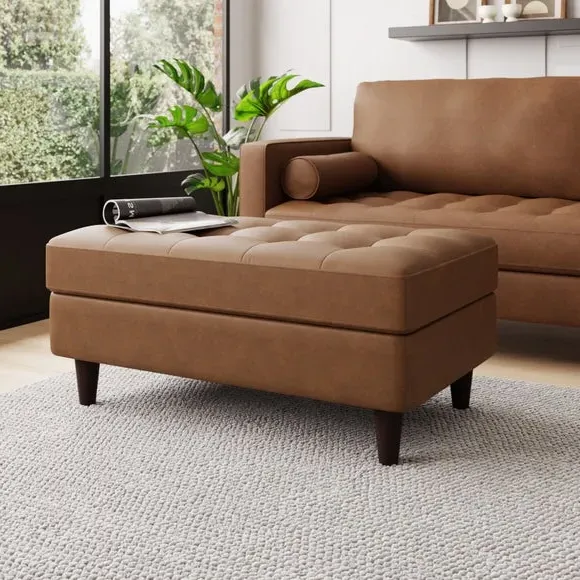 Storage Footstool with Tufted Design - Mocha image