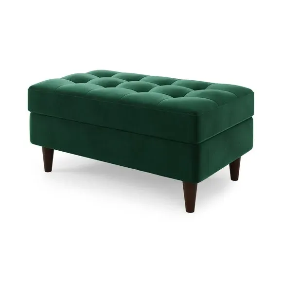 Storage Footstool with Tufting - Green, Velvet
