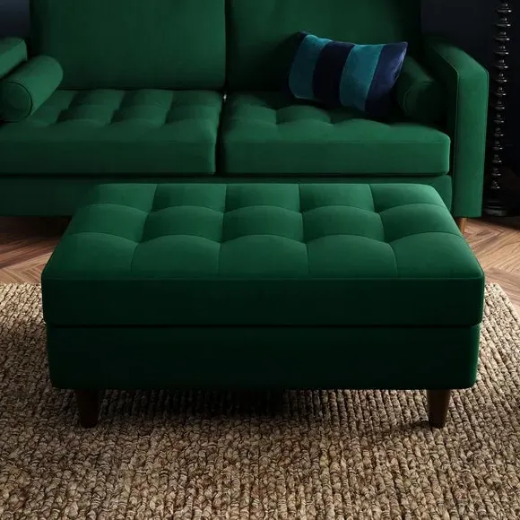Storage Footstool with Tufting - Green, Velvet