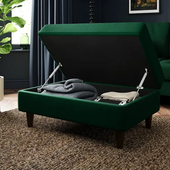 Storage Footstool with Tufting - Green, Velvet