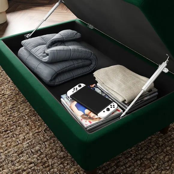 Storage Footstool with Tufting - Green, Velvet