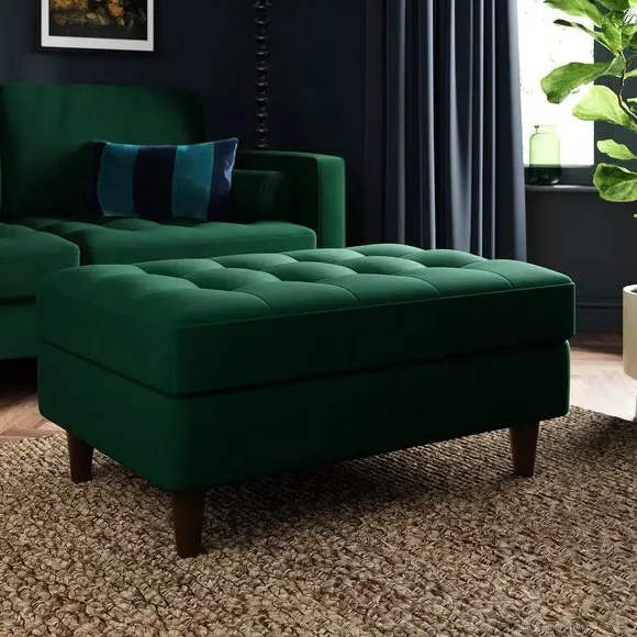 Storage Footstool with Tufting - Green, Velvet image
