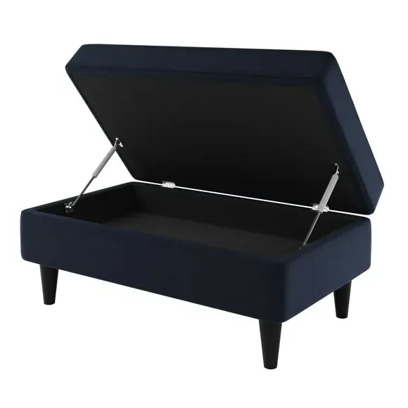 Storage Footstool with Tufting - Navy, Velvet