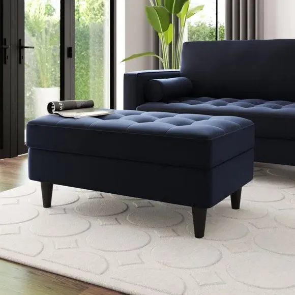 Storage Footstool with Tufting - Navy, Velvet