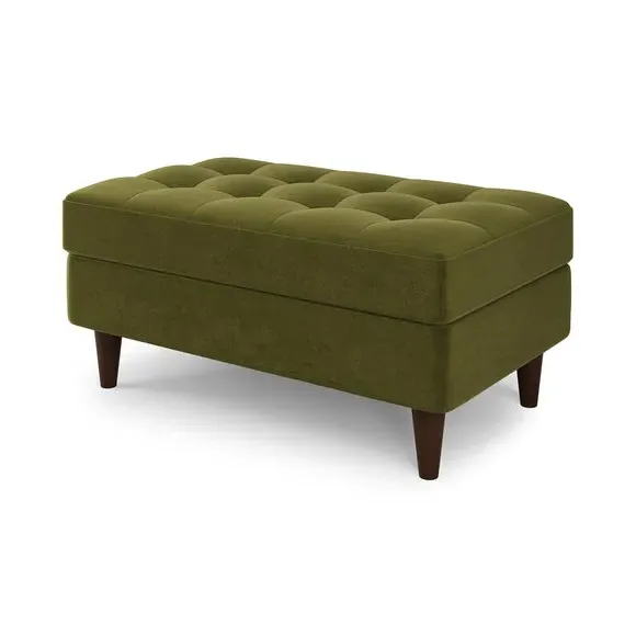 Storage Footstool with Tufting - Olive, Velvet