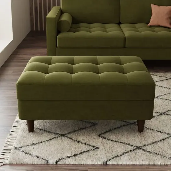 Storage Footstool with Tufting - Olive, Velvet