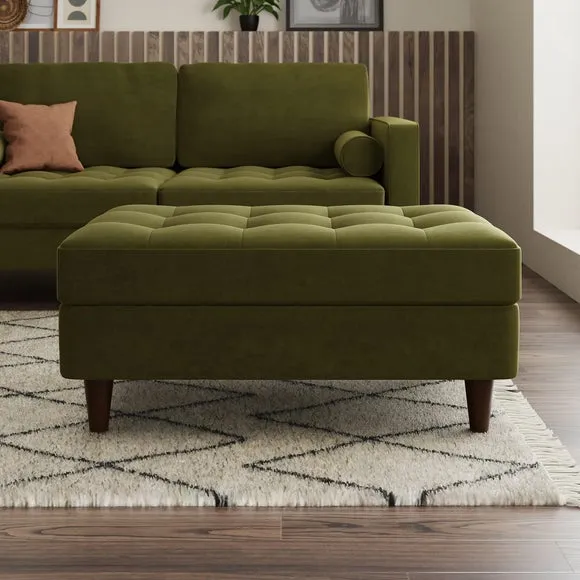 Storage Footstool with Tufting - Olive, Velvet